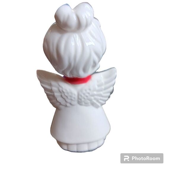 VTG Christmas Angel Topper MCM 7.5" Figure Singing Choir Ceramic Red Gold Bow - Picture 4 of 8
